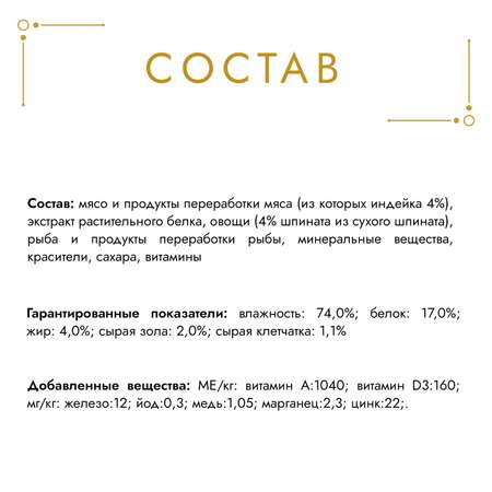 Корм влажный для кошек Гурмэ 85г Нежные биточки индейка-шпинат консервированный