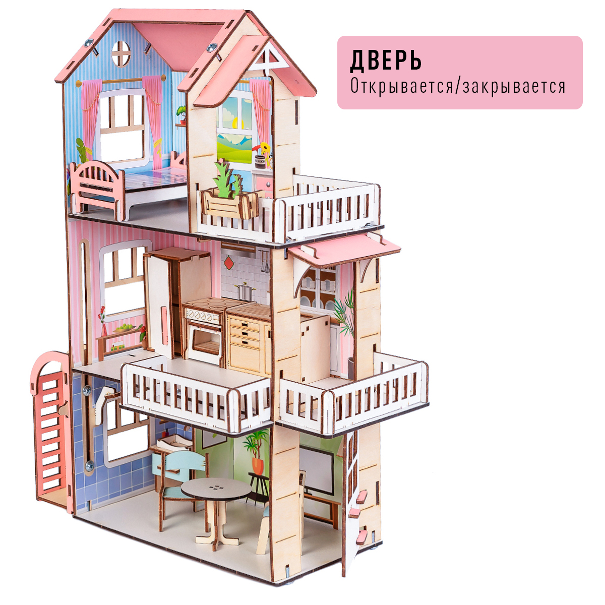 Домик для кукол M-WOOD 47 см с мебелью 3091 - фото 7