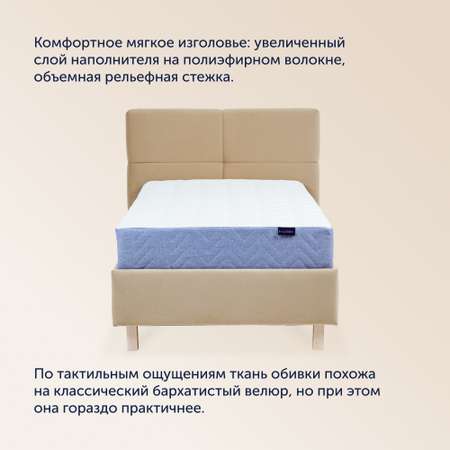 Односпальная кровать buyson BuyGlory 200х90 бежевая микровелюр