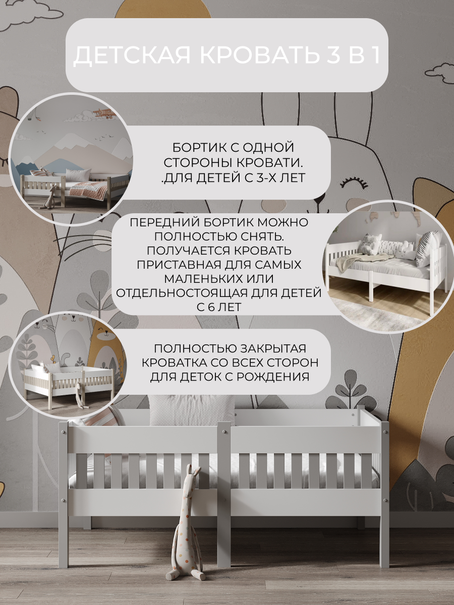 Кровать подростковая Moms charm Бортики (белый, серый) - фото 4