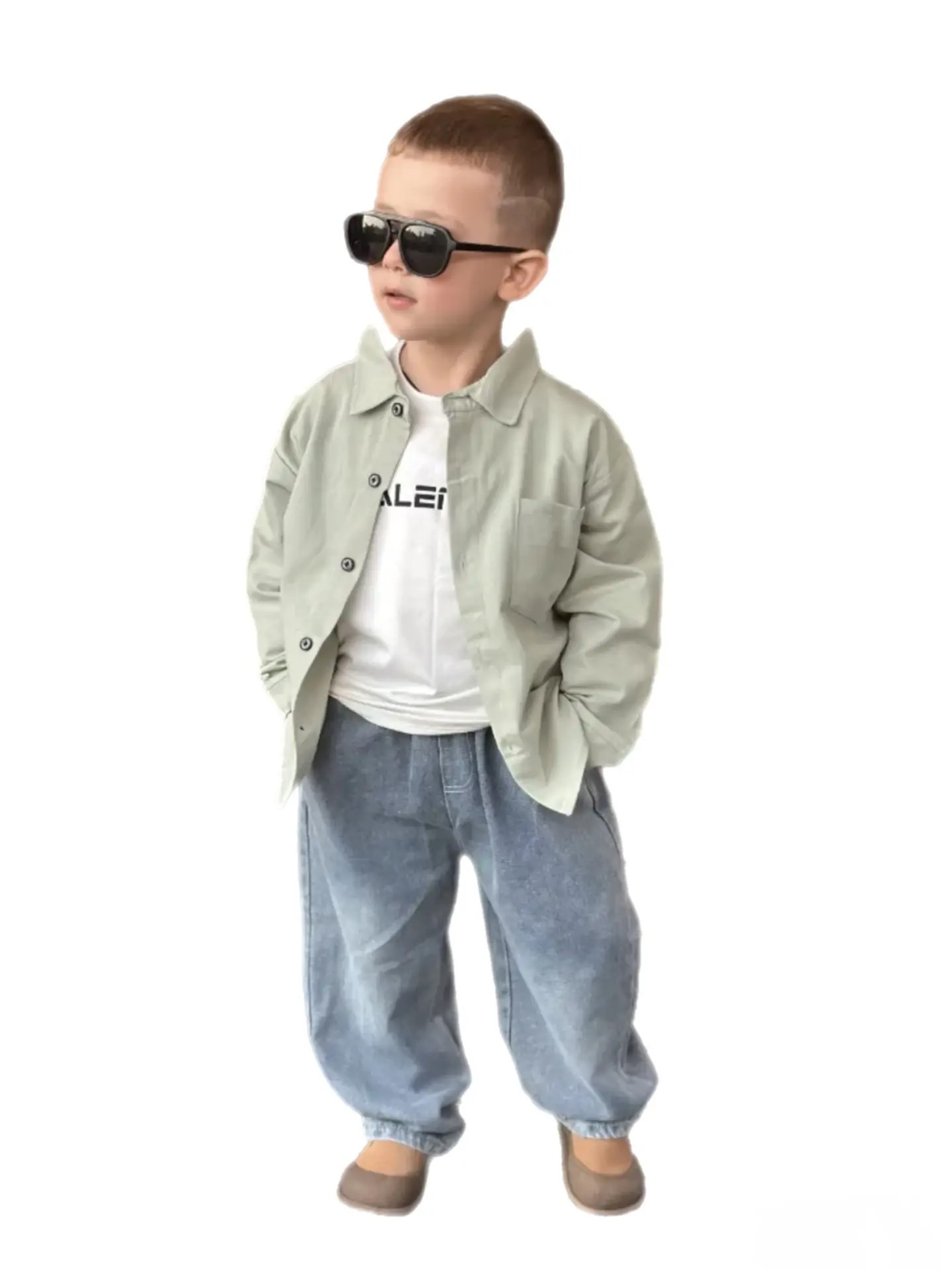 Костюм Everforkids тройка рубашка зеленая с джинсами - фото 1