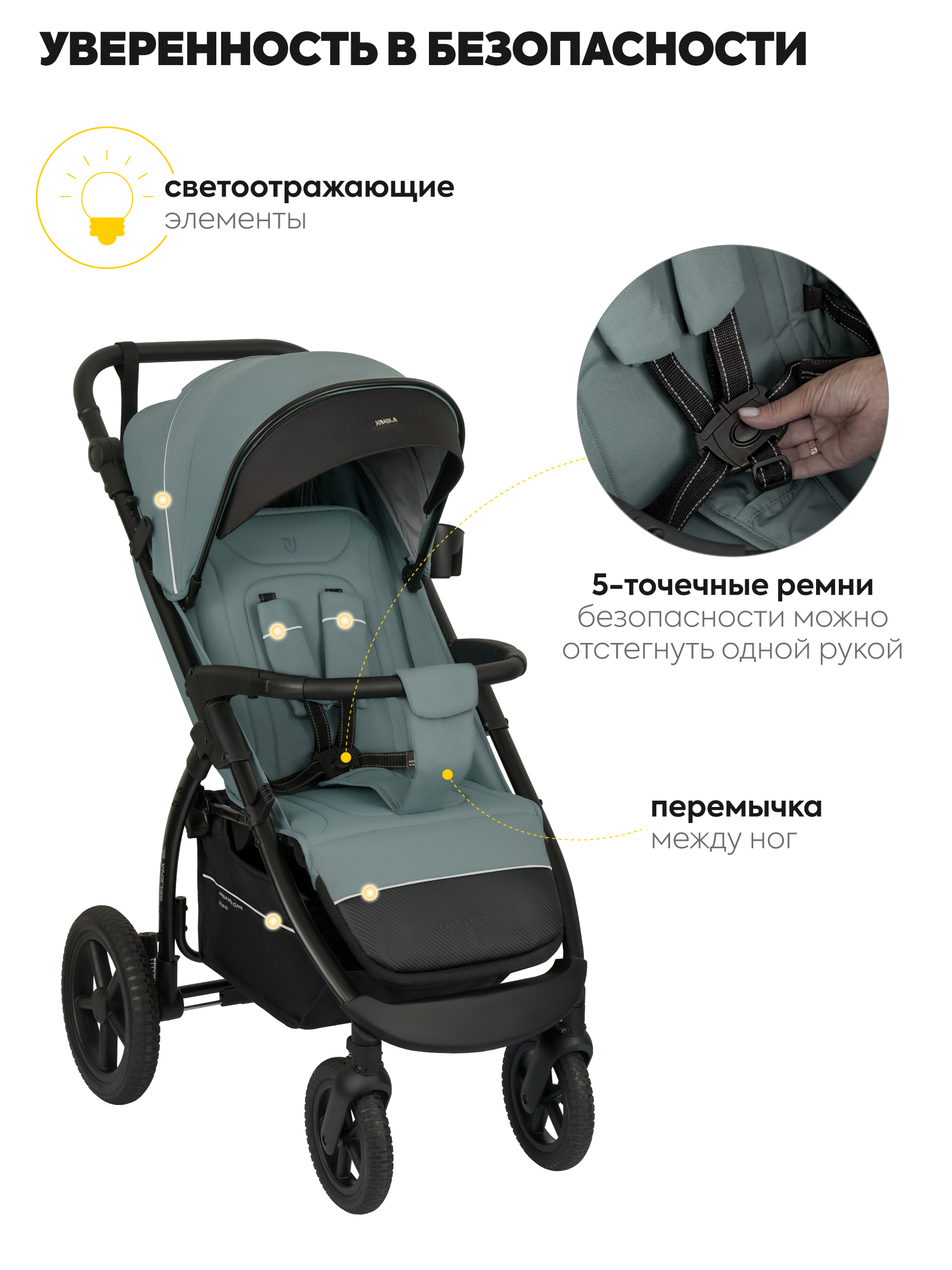 Коляска прогулочная JOVOLA Selena SL, всесезонная зеленый - фото 6