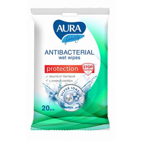 Влажные салфетки AURA Antibacterial антибактериальные 20 шт.