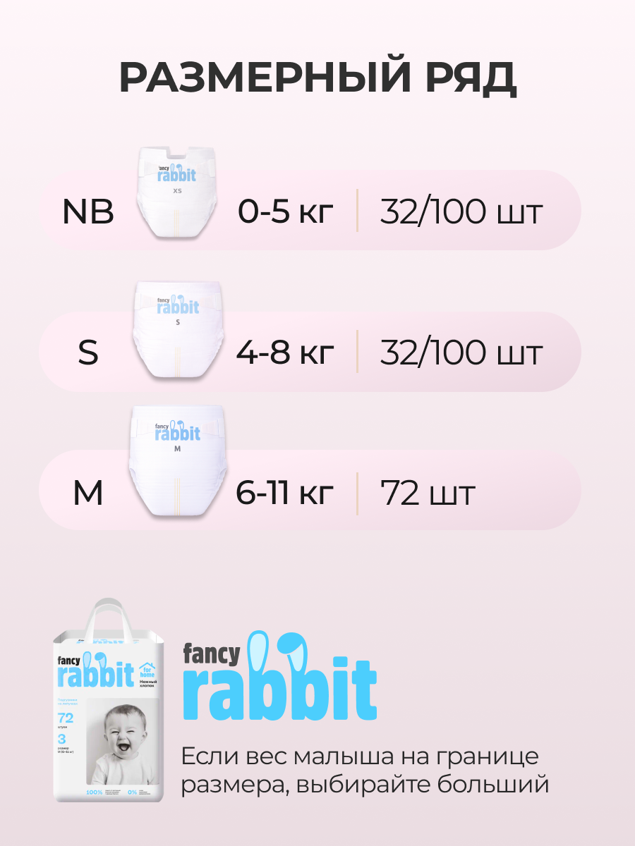 Подгузники Fancy Rabbit 2 (4-8 кг) 32 шт. - фото 3