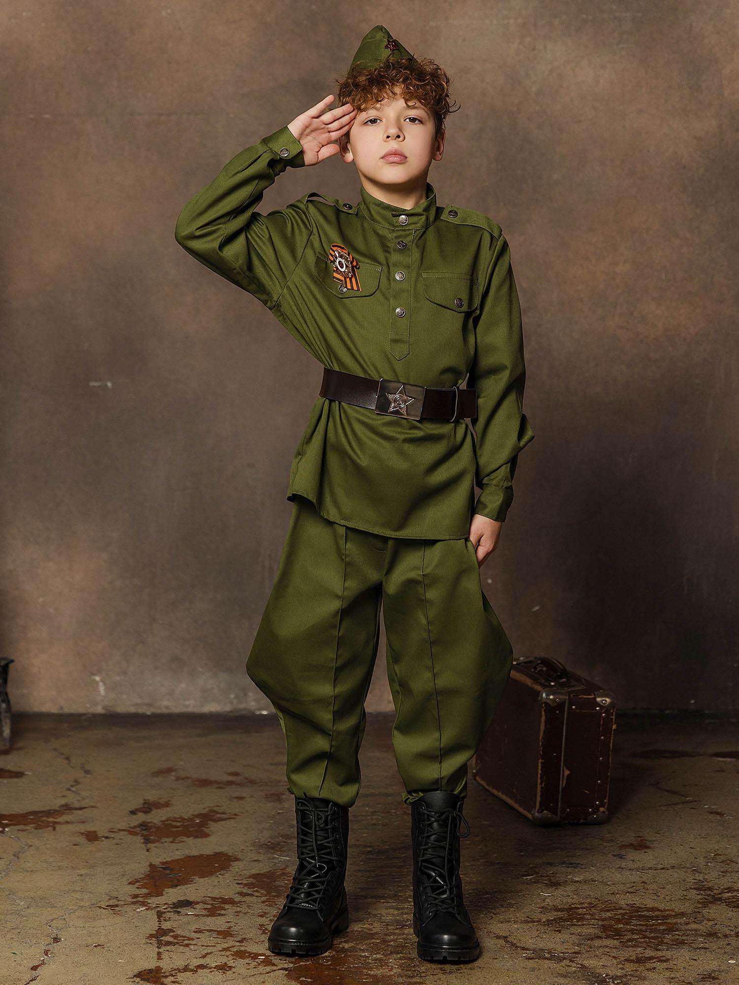 Изображение товара Детский карнавальный костюм военный с погонами и пилоткой Пуговка 122