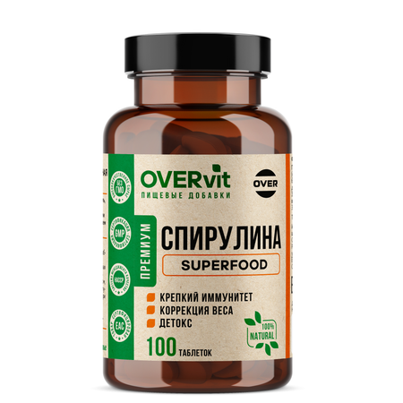 Спирулина OVER БАД Укрепление иммунитета Детокс 100 таблеток