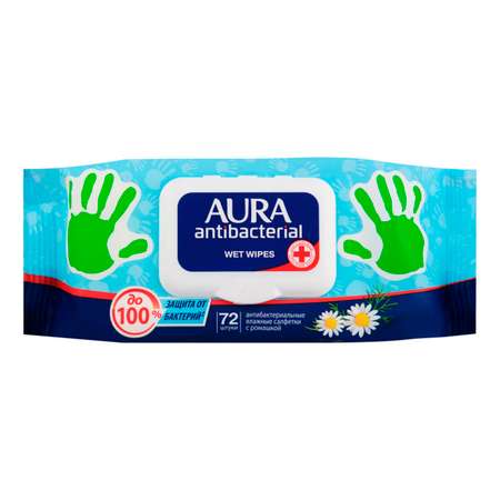 Влажные салфетки AURA антибактериальные 72 шт.