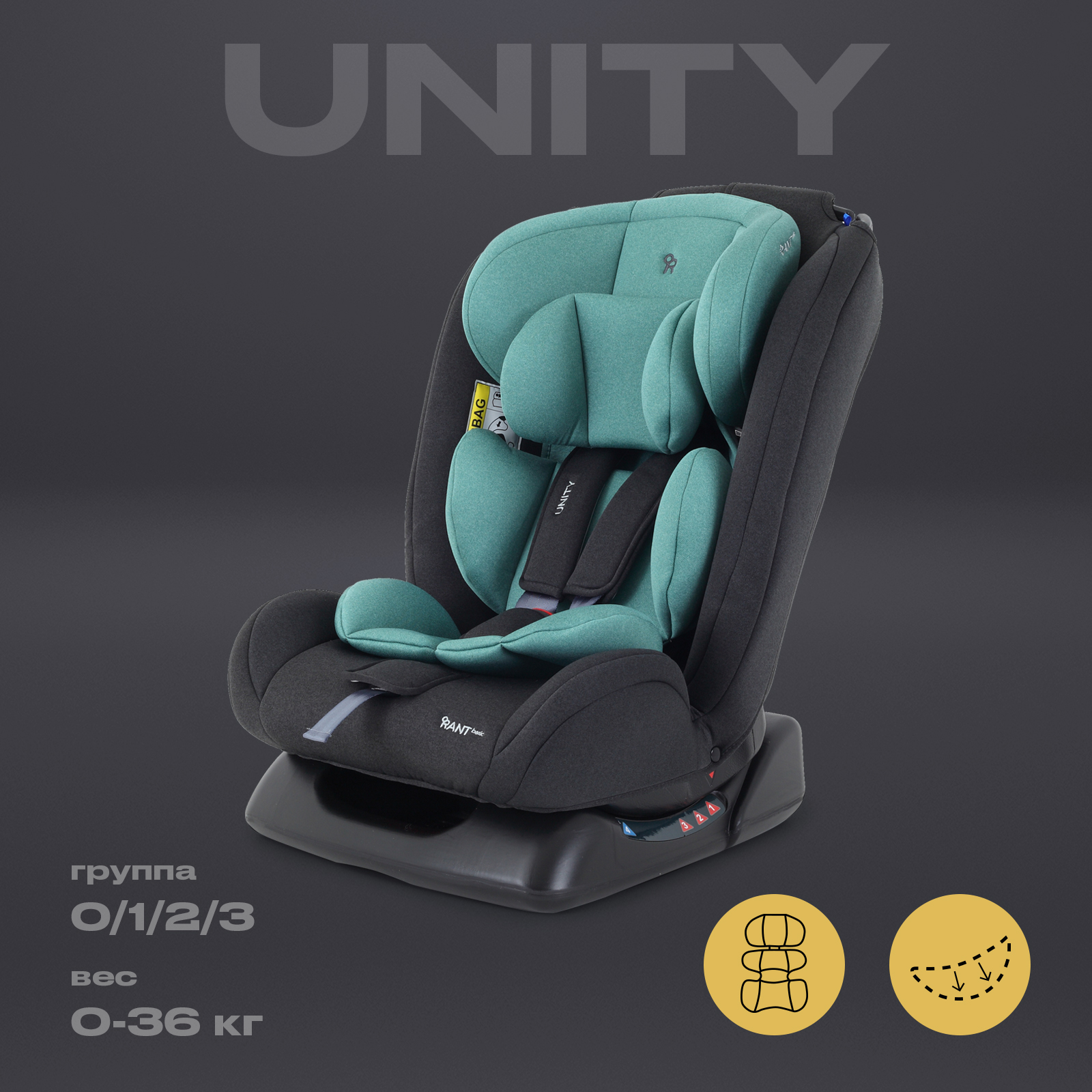 Автокресло Rant Basic Unity Mint 0+/1/2/3 (0-36 кг) зеленый - фото 1