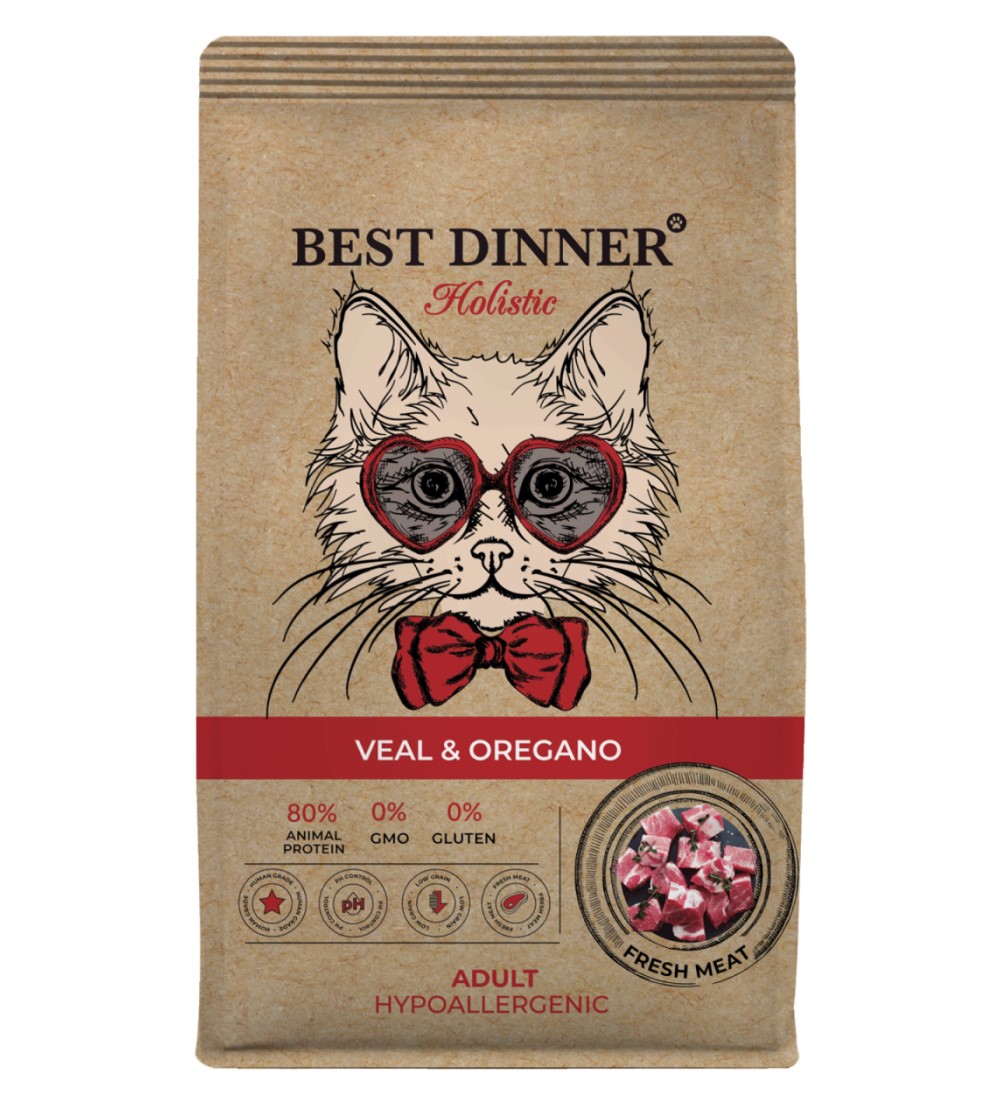 Корм сухой для кошек Best Dinner холистик эдалт телятина с орегано 0.4 кг - фото 1