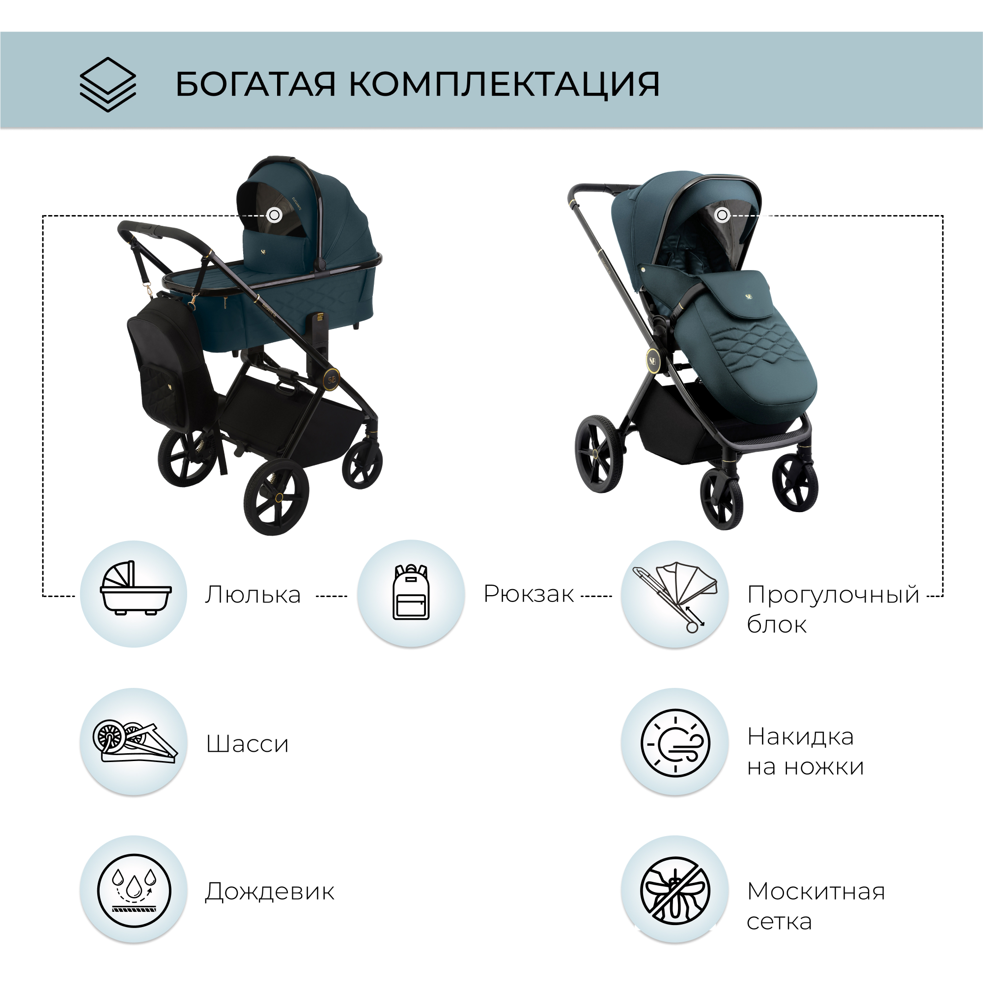 Коляска 2в1 Sweet Baby Elegante Blue - фото 16