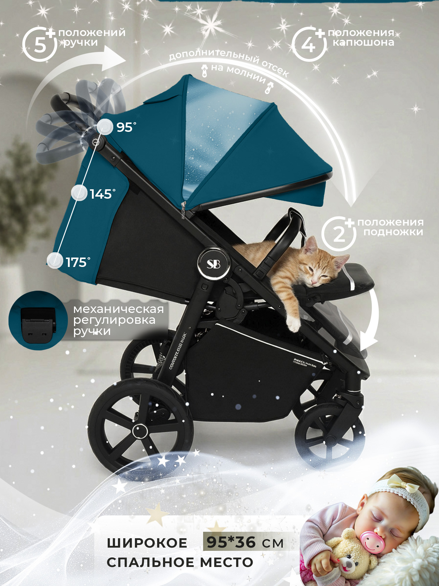 Коляска прогулочная Sweet Baby Contente Plus Basic Dark Green зеленый - фото 5