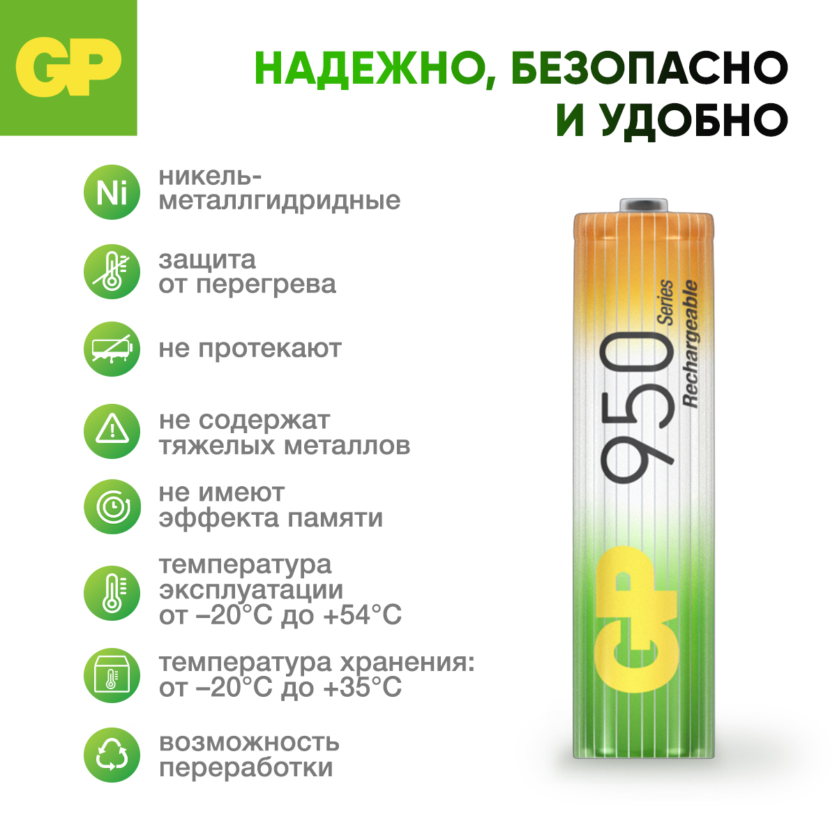 Перезаряжаемые аккумуляторы GP 95AAAHC AAA емкость 950 мАч - 4 шт в клемшеле - фото 3