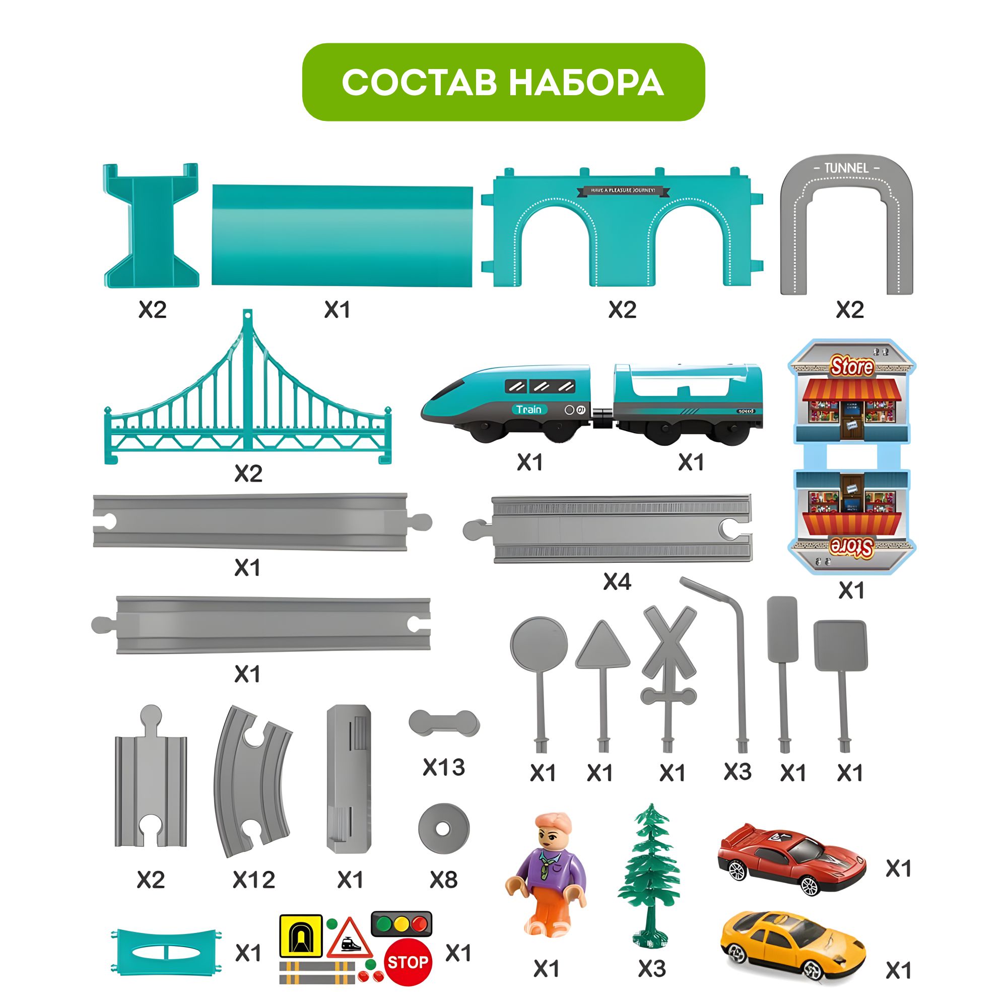 Набор железнодорожный Игрозаврик 83 см Железная дорога_66 деталей_бирюзовый - фото 2