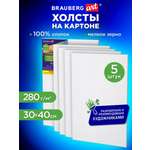 Холст для рисования на картоне Brauberg маленький 30x40 см набор 5 штук