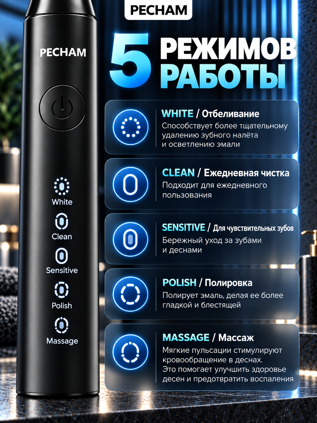 Зубная щетка электрическая PECHAM Black - фото 2