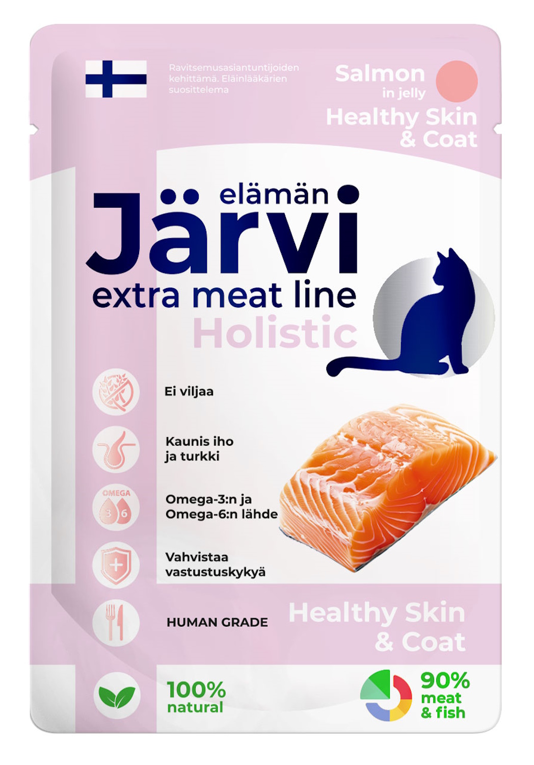 Корм для кошек Jarvi Extra meat line для красивой шерсти и здоровой кожи кусочки в желе лосось 85г - фото 1