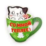 Магнит деревянный Символик Со мной теплее Котик в кружке