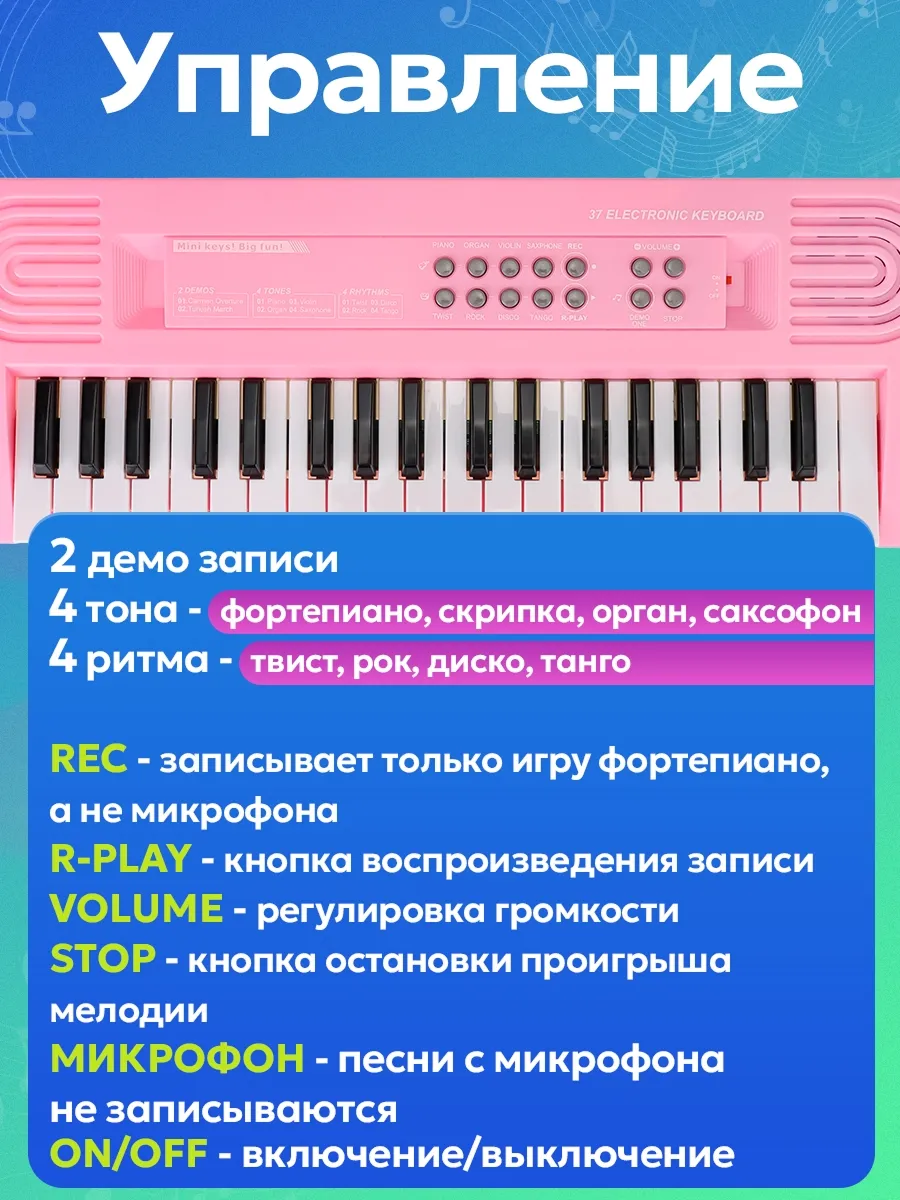 Игрушка музыкальная Рыжий кот 37 кл. с микрофоном синтезатор - фото 4