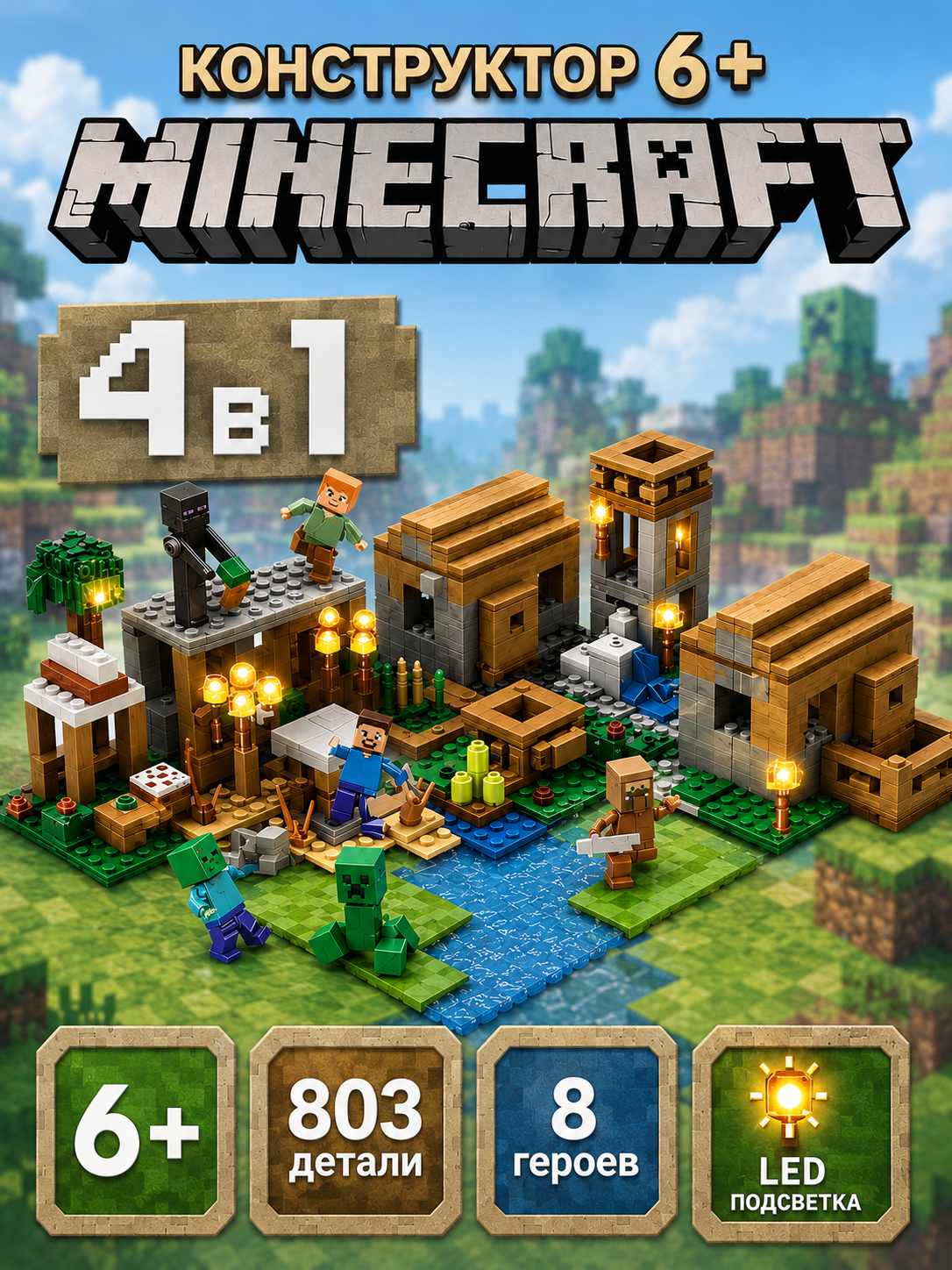 Изображение товара Конструктор BalaToys MyWorld Деревня жителей 803 детали Minecraft Изображение товара Конструктор BalaToys MyWorld Деревня жителей 803 детали Minecraft