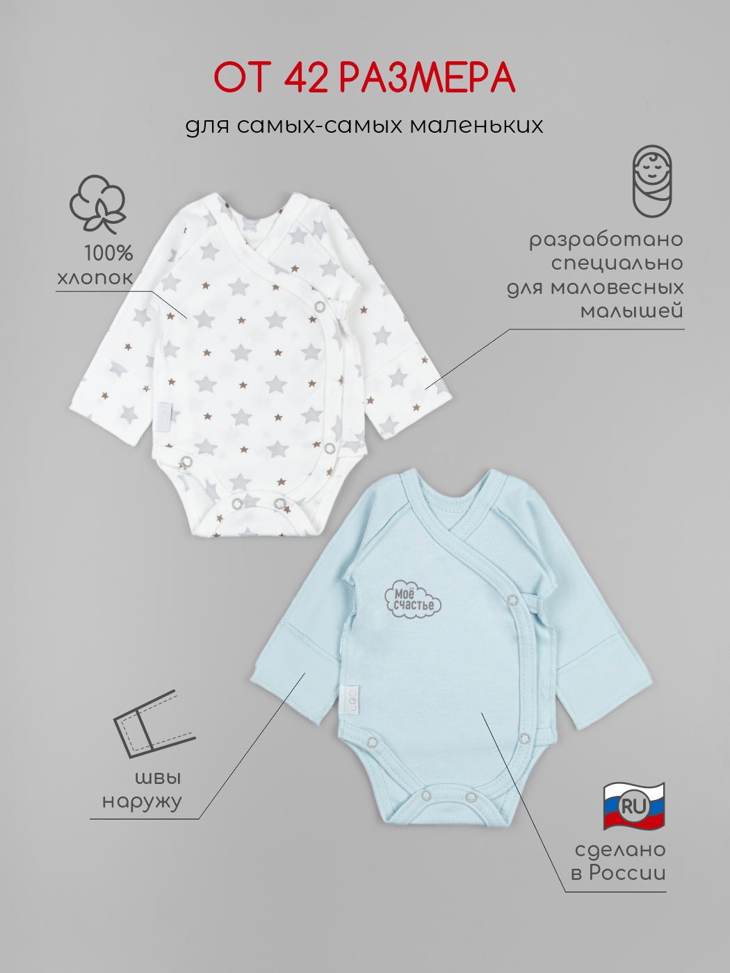 Боди 2 шт LEO 1001А-14_белый/голубой - фото 2