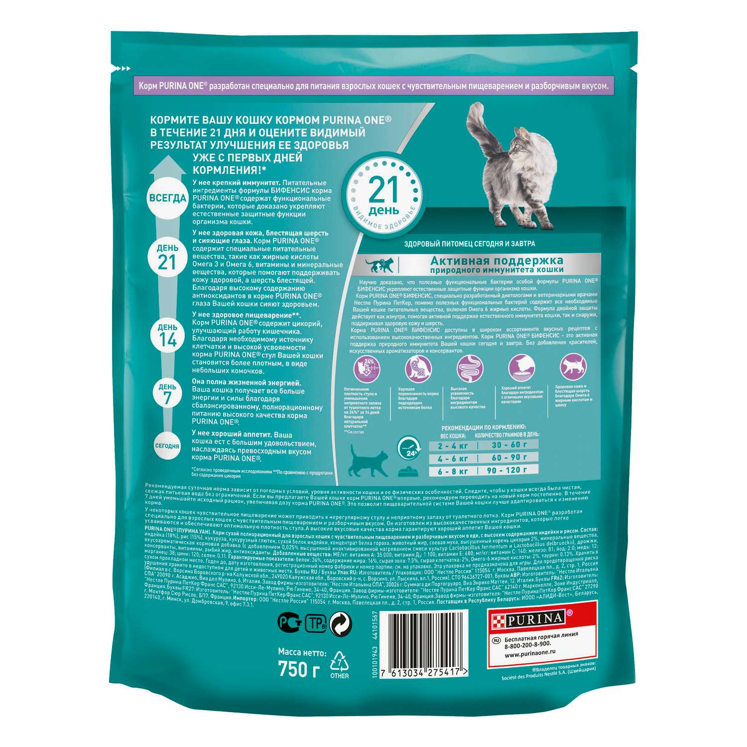 Корм для кошек Purina One при чувствительном пищеварении индейка-рис 750г - фото 3