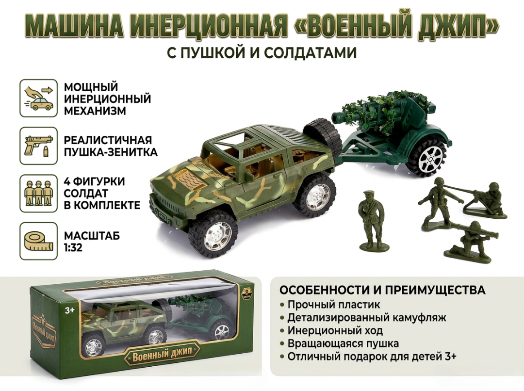 Боевая машина Автоград джип, инерция, пушка и солдаты 4424307 - фото 1
