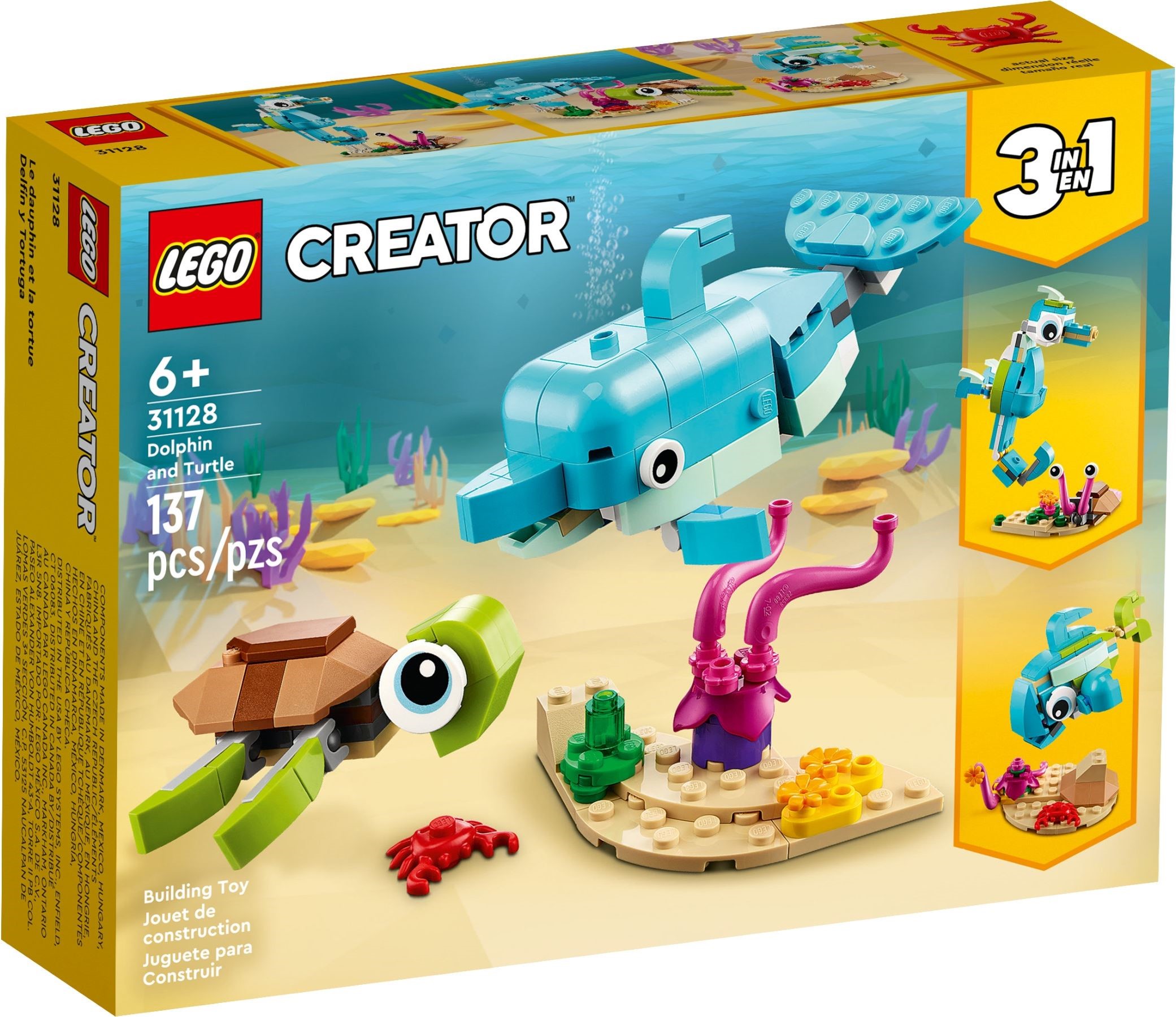 Изображение товара Конструктор LEGO 31128 Дельфин и черепаха 3 в 1, подвижные детали