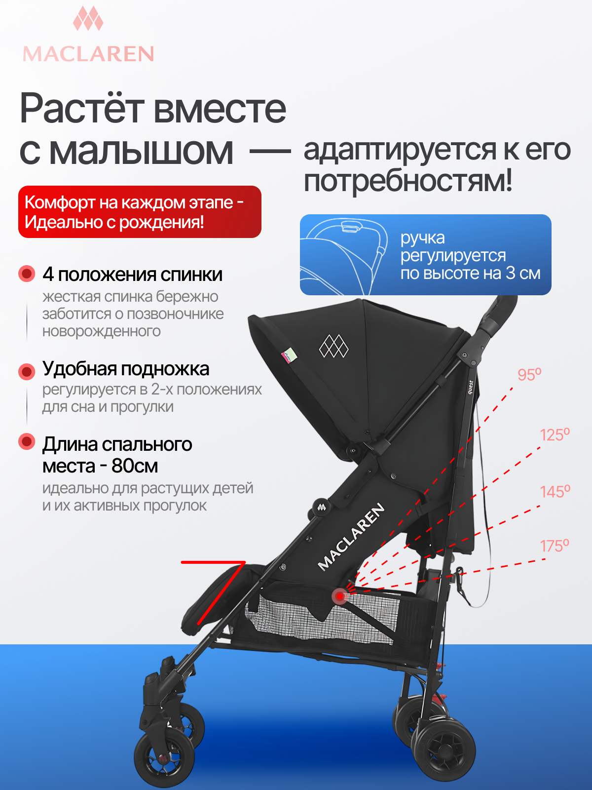 Коляска прогулочная Maclaren Quest ARC Black/Black - фото 3