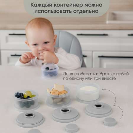 Контейнер для молочной смеси Paomma и детского питания 3 отделения цвет Серый