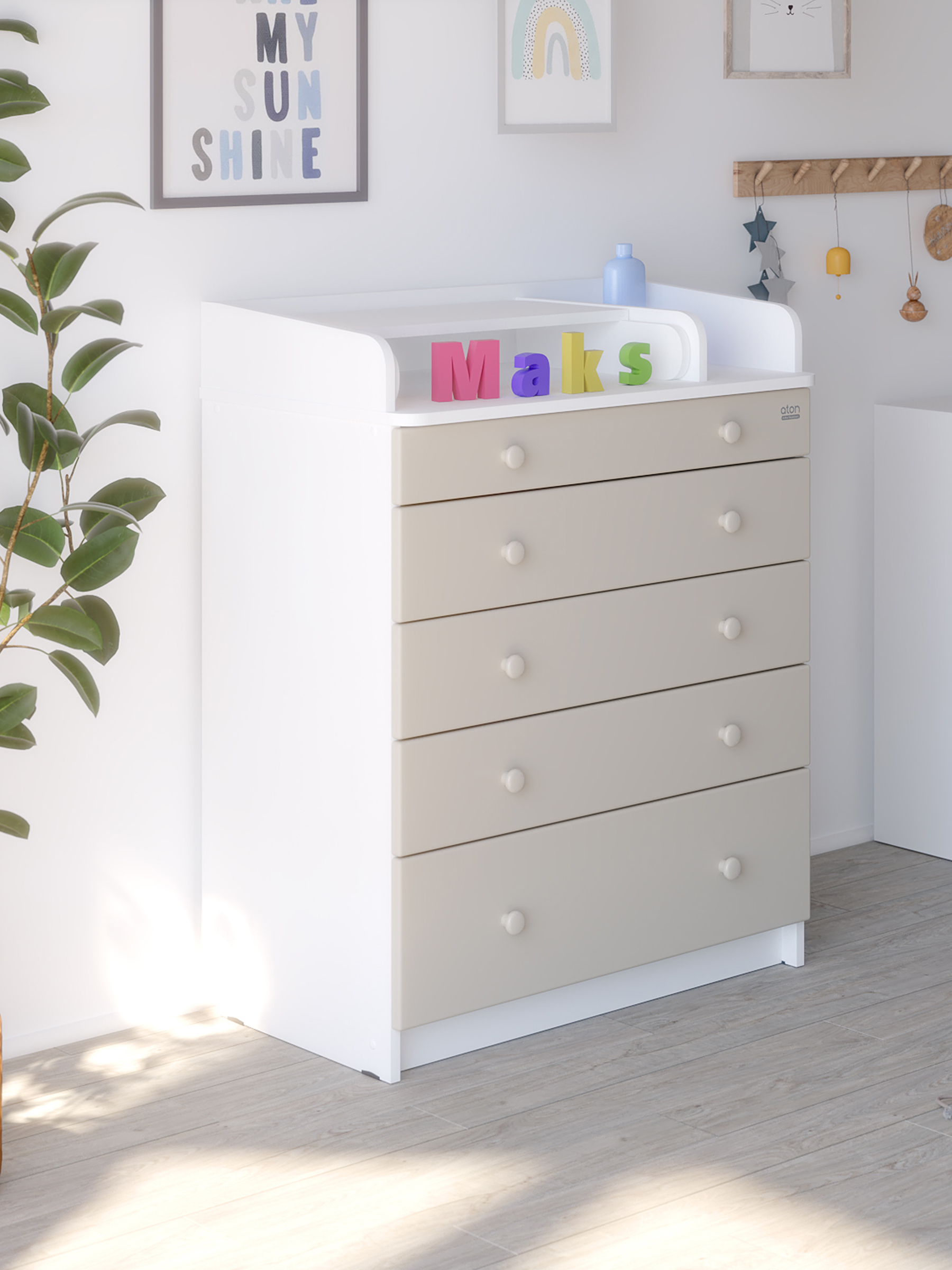 Комод пеленальный Aton Maks белая аляска-серый шелк - фото 3