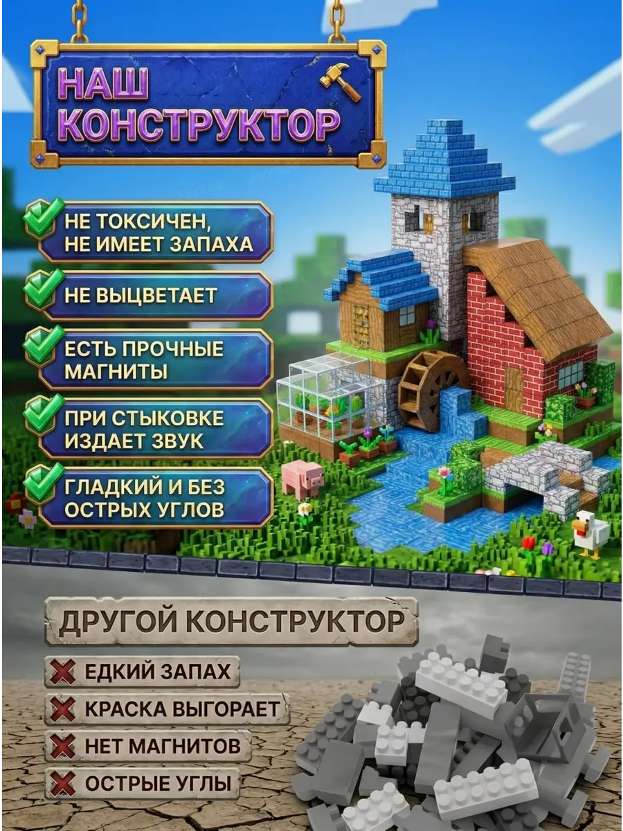 Конструктор MiniMinds Minecraft магнитный 192 дет. - фото 10