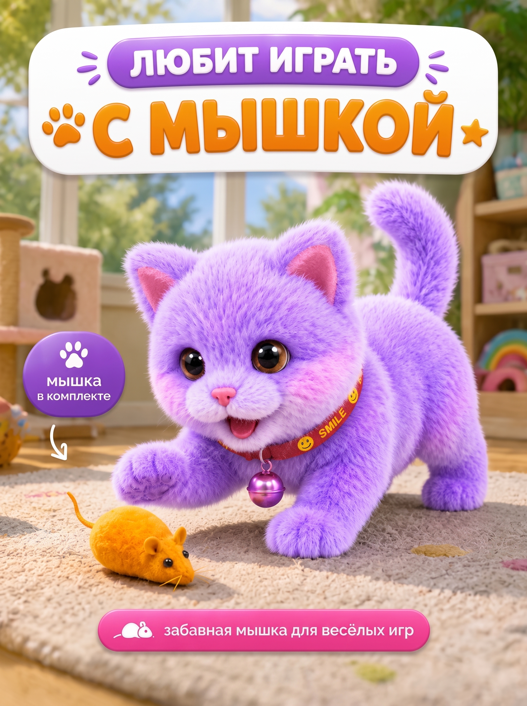 Мягкая игрушка FAVORITSTAR DESIGN Умный кот с мышкой - фото 5