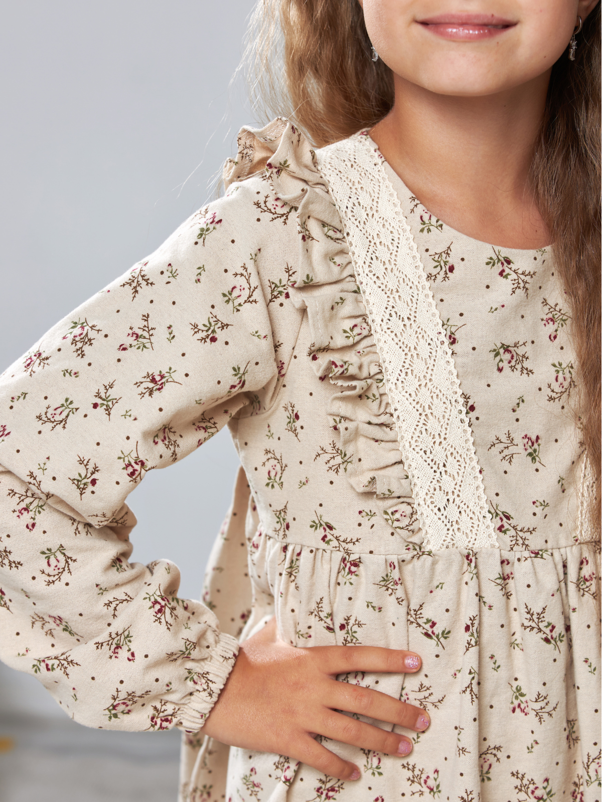 Платье MOUN платье_фланель/кружево_букет/беж - фото 8