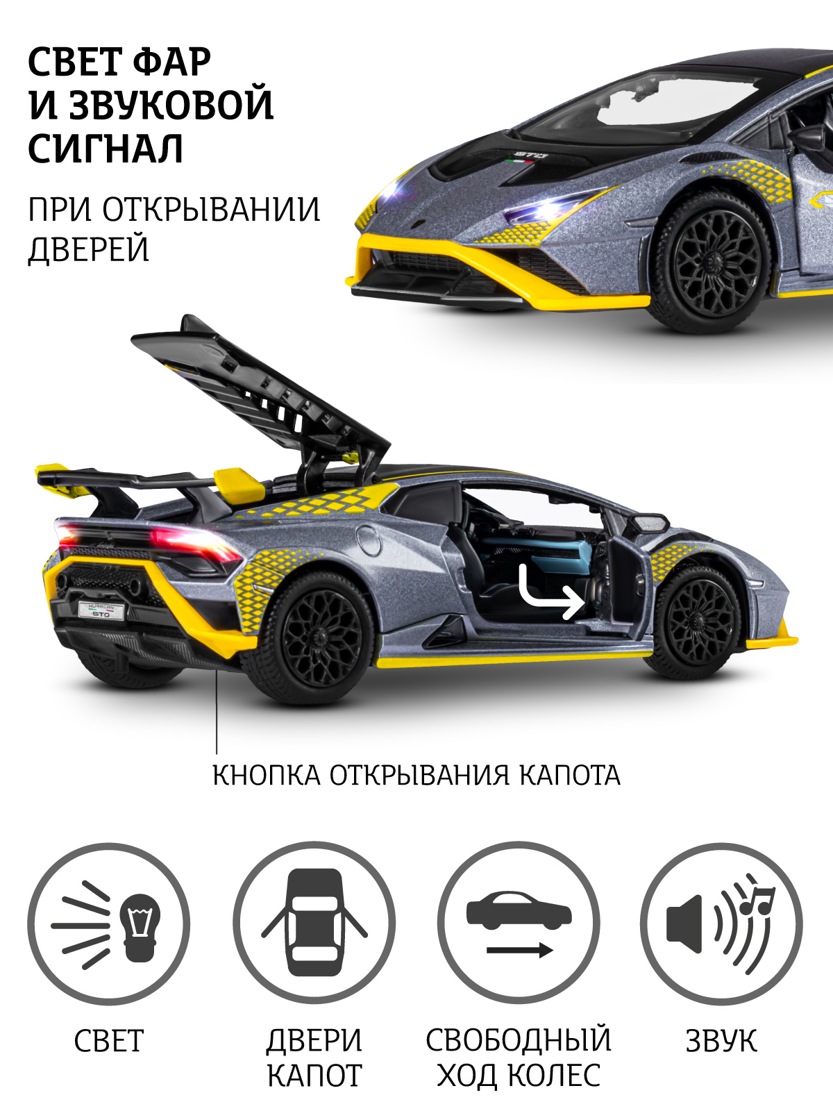 Автомобиль АВТОпанорама Lamborghini Huracan STO 1:24 JB1251759 - фото 3