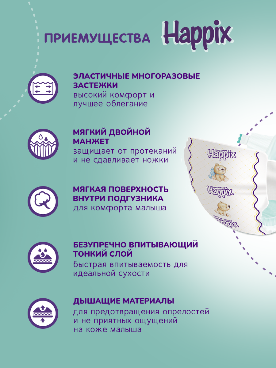 Подгузники HAPPIX Super Dry ультратонкие 5 (11-25 кг) 46 шт. - фото 14