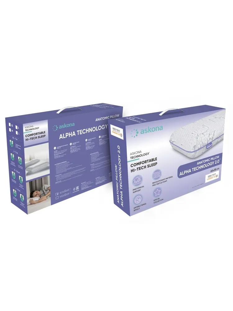 Подушка анатомическая Askona Alpha серия Technology 2.0 S 38 x 60 см - фото 9
