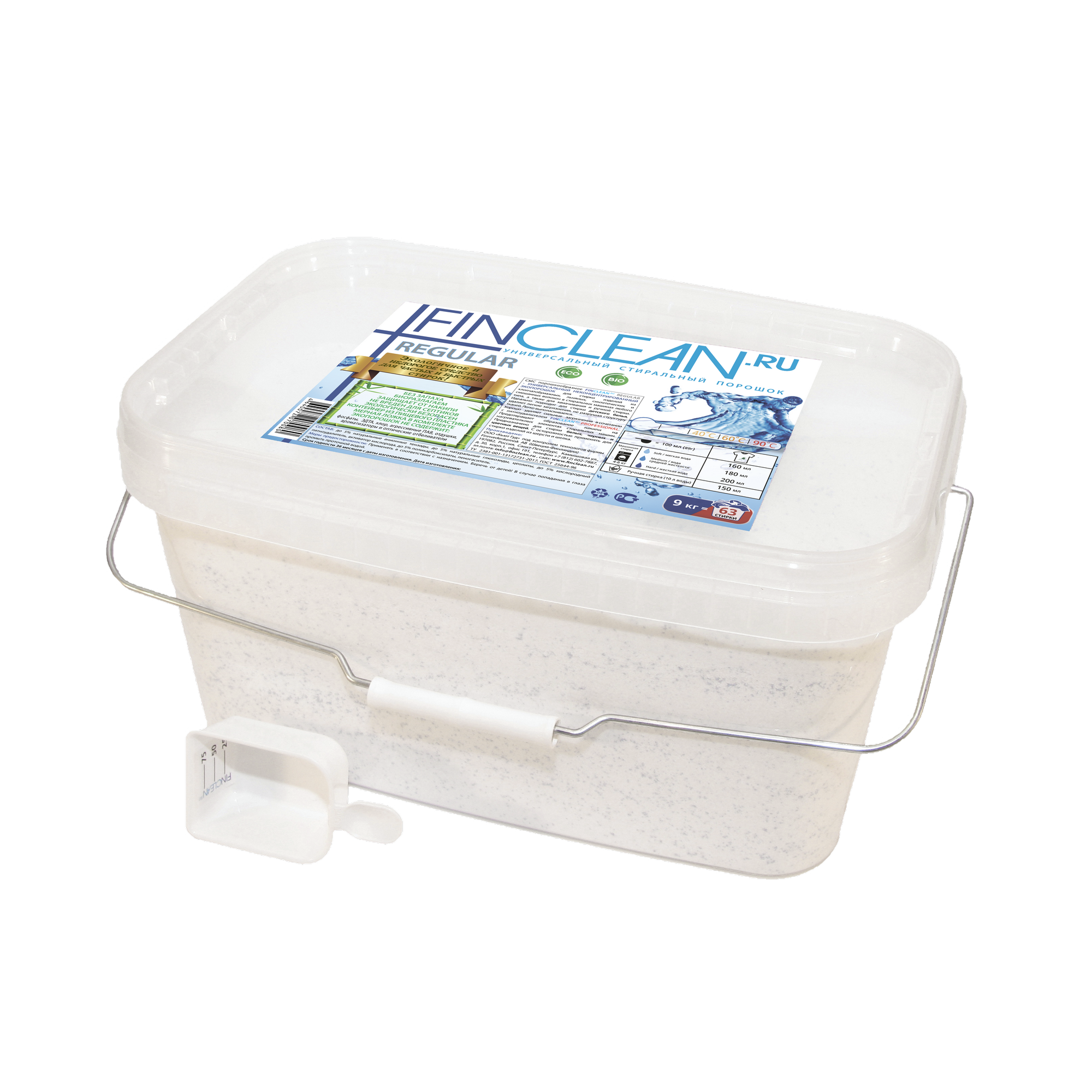 Стиральный эко-порошок FINCLEAN.RU Regular 9кг - 63 стирки - универсальный неконцентрированный эко-порошок - фото 1