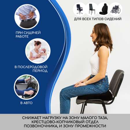 Подушка-кольцо AMARO HOME ортопедическая Donut 50х50х9 см чёрная