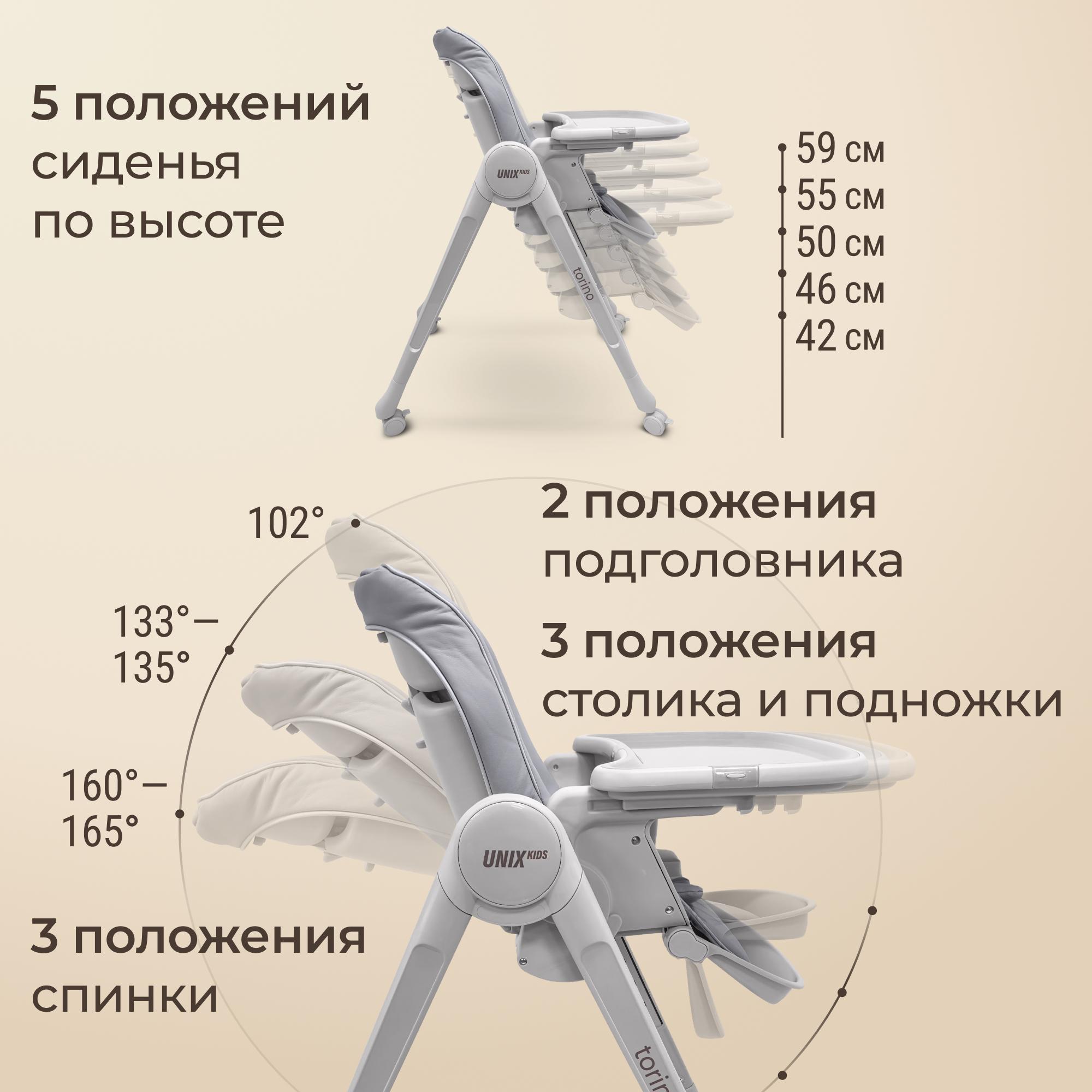 Стульчик для кормления UNIX Kids Torino серый - фото 3