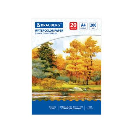 Художественная бумага Brauberg для акварели 20 лист.