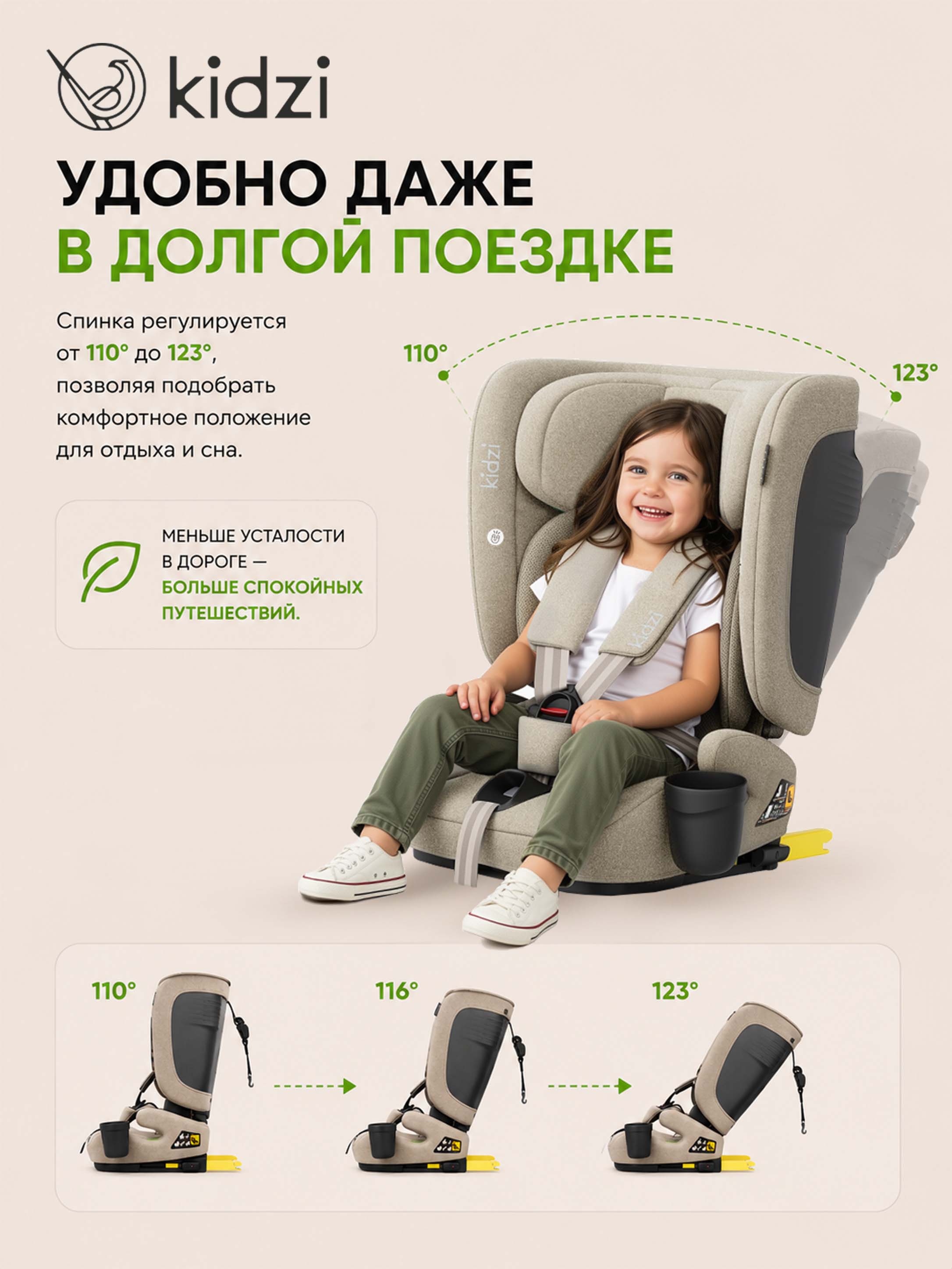 Автокресло Kidzi ORIO i-SIZE Isofix 1/2/3 (9-36 кг) бежевый - фото 6