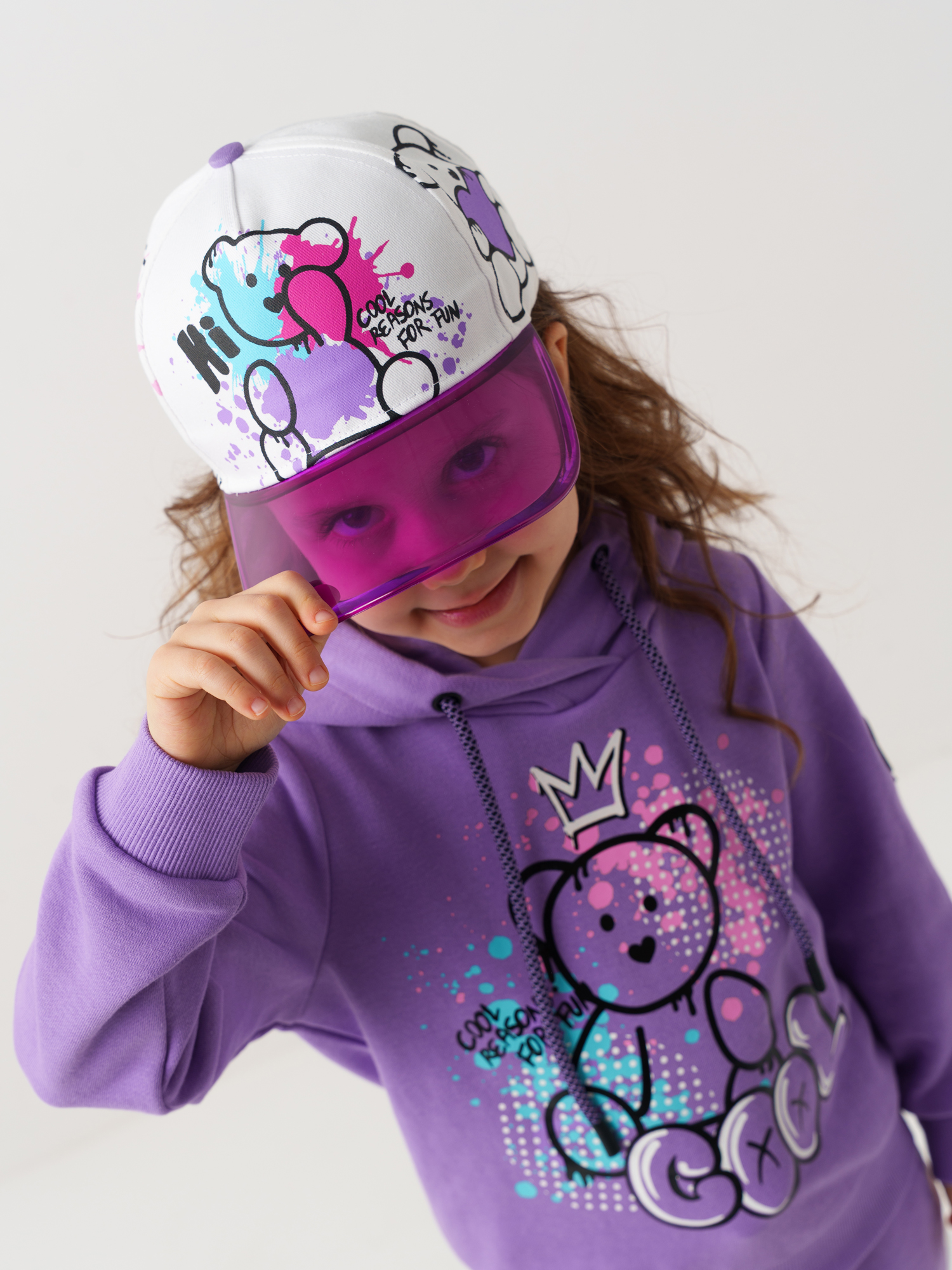 Изображение товара Детская бейсболка PlayToday 52 стильная белая с мишками и регулируемой застежкой