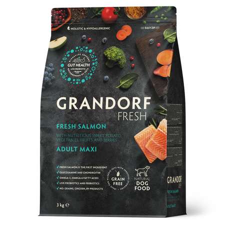 Корм для собак беззерновой GRANDORF FRESH Fresh Adult Maxi свежее филе лосося с бататом для собак крупных пород 3кг