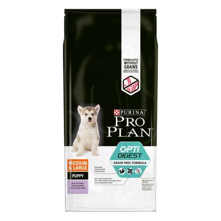 Корм для щенков PRO PLAN Grain Free Formula средних и крупных пород чувствительное пищеварение индейка 12кг