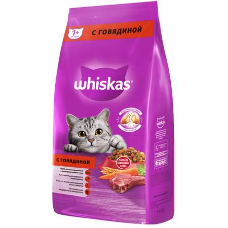 Корм для взрослых кошек Whiskas Вкусные подушечки с нежным паштетом Аппетитный обед с говядиной 5кг