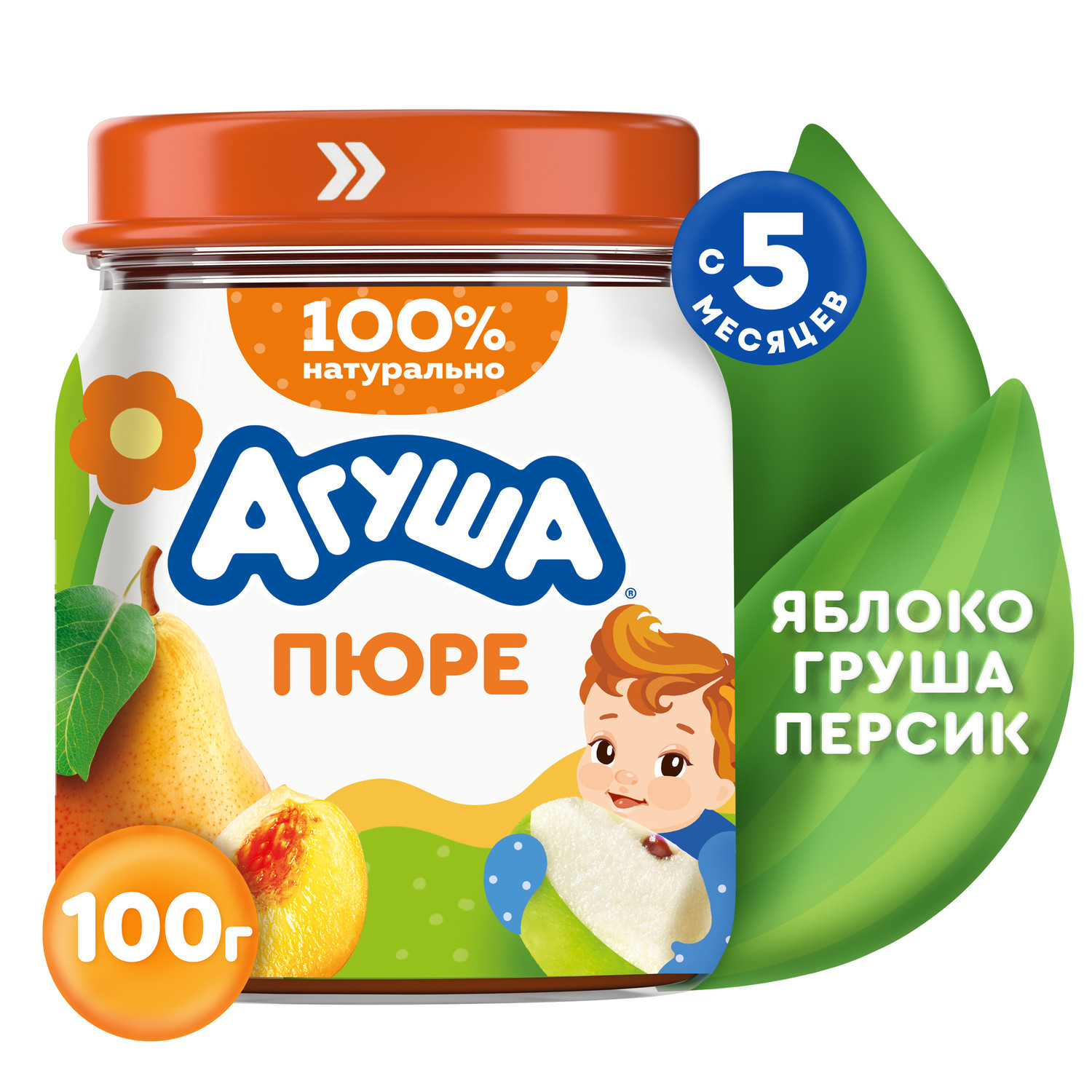 Пюре Агуша Яблоко-груша-персик с 5 мес 100 г - фото 1