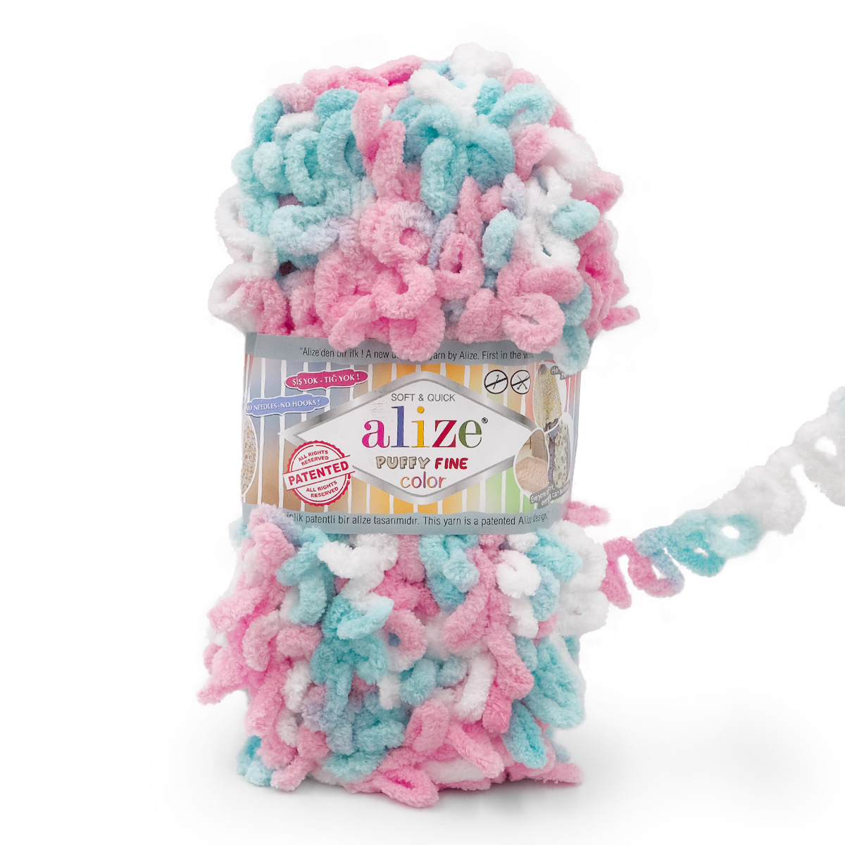 Пряжа для вязания Alize puffy fine color 100 г 14.5 м микрополиэстер плюшевая мягкая 6377 секционный 5 мотков - фото 7