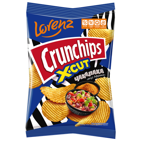 Чипсы рифленые картофельные Lorenz Crunchips X-Cut со вкусом африканской Чакалаки 70г