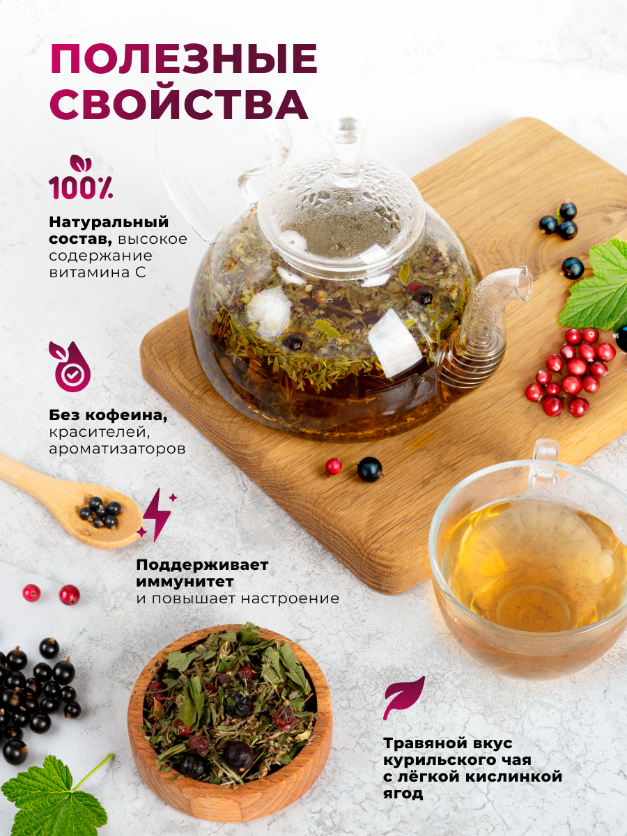 Напиток чайный Предгорья Белухи Курильский чай с брусникой и черной смородиной 45 г - фото 2