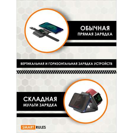 Беспроводное зарядное SmartRules устройство для телефона 3в1 магнитная